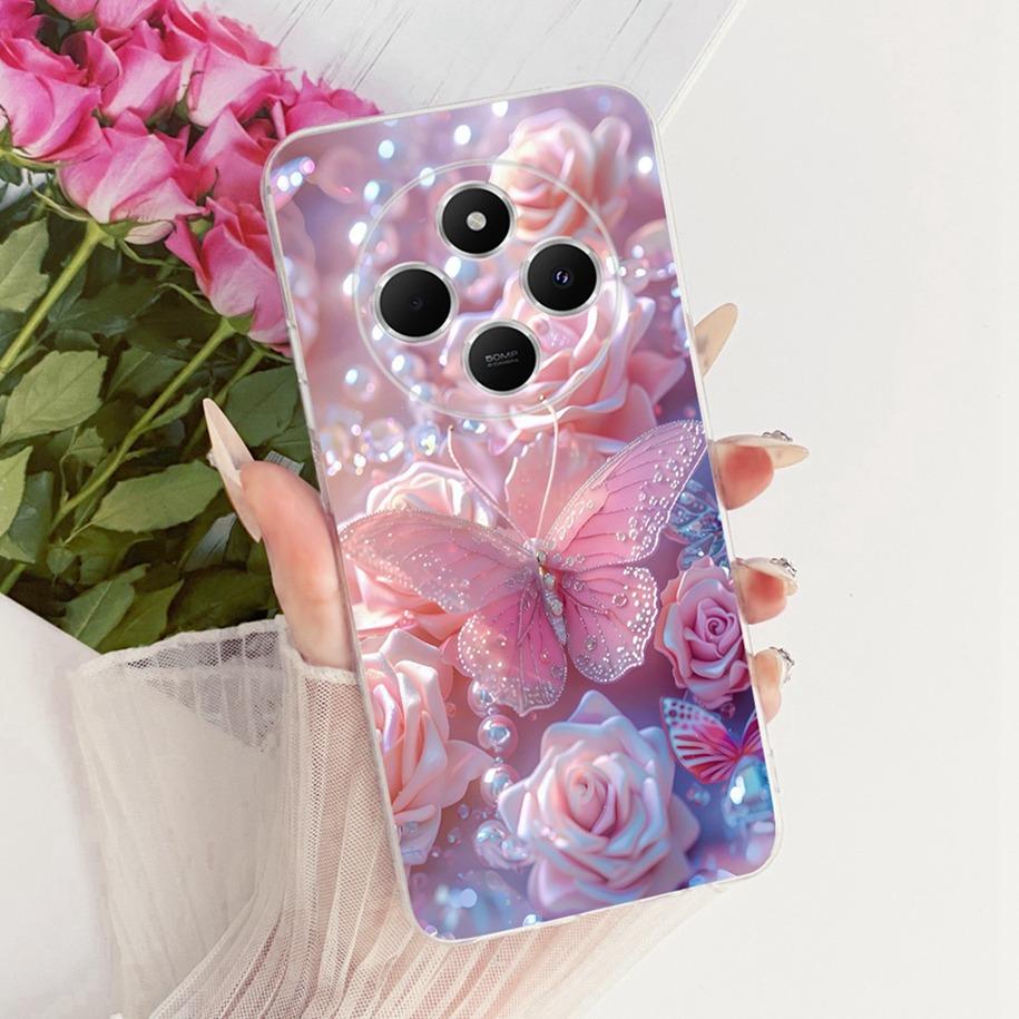 For Xiaomi Redmi 14C Case Poco C75 Transparent Cover Fashion Flower Soft Silicone Bumper For Xiaomi Redmi A4 A3 Pro PocoC75 Etui