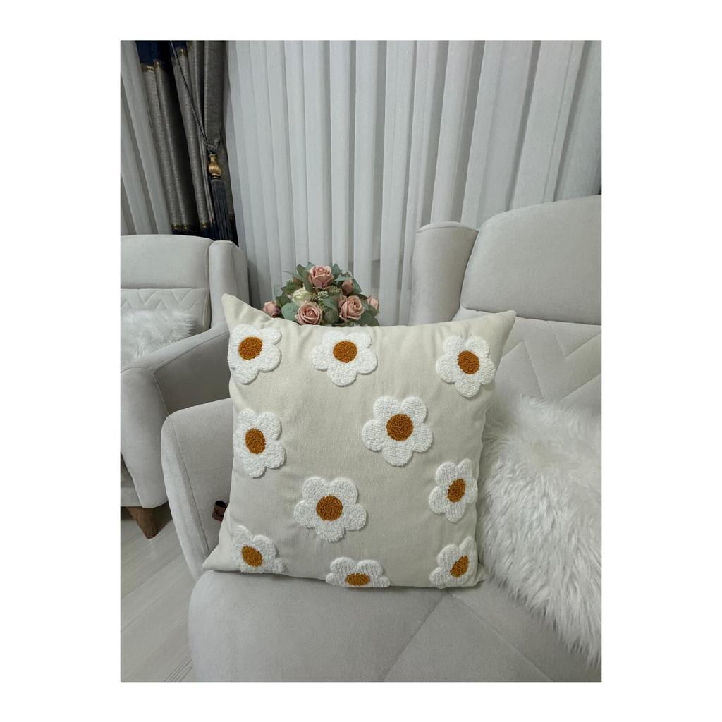 (2 куска) Чехол для подушки из льняной ткани с узором «Ромашка» (ударить кулаком)
