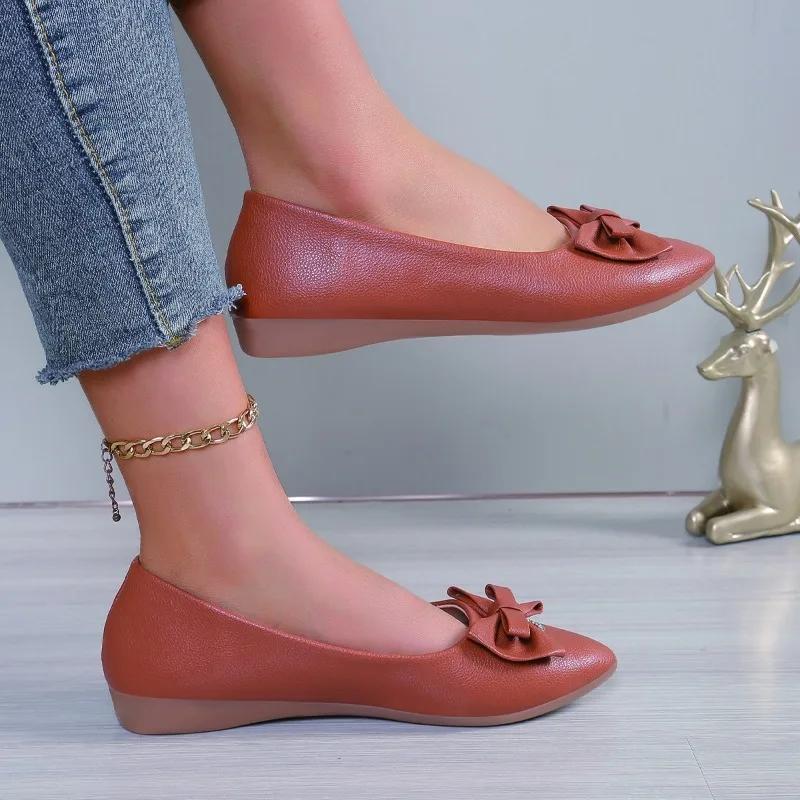 2024 Новая мода остроносые банты женские туфли слипоны на плоской подошве верхнее платье весна и осень женская обувь Zapatos De Mujer