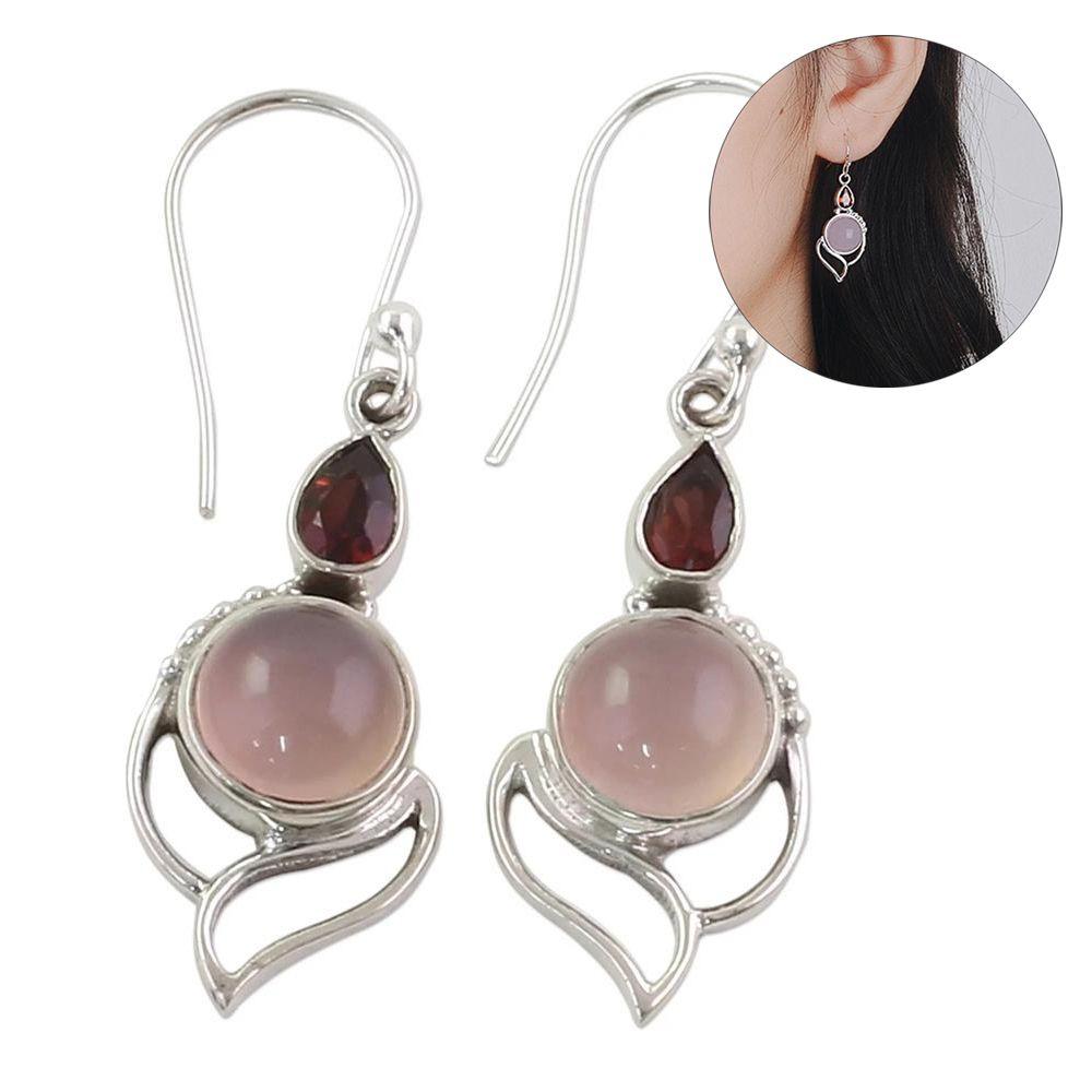 Wedding Jewelry Hook Multi-Gemstone Ear Stud Moonstone Earrings Opal Stone Garnet Ruby Chalcedony