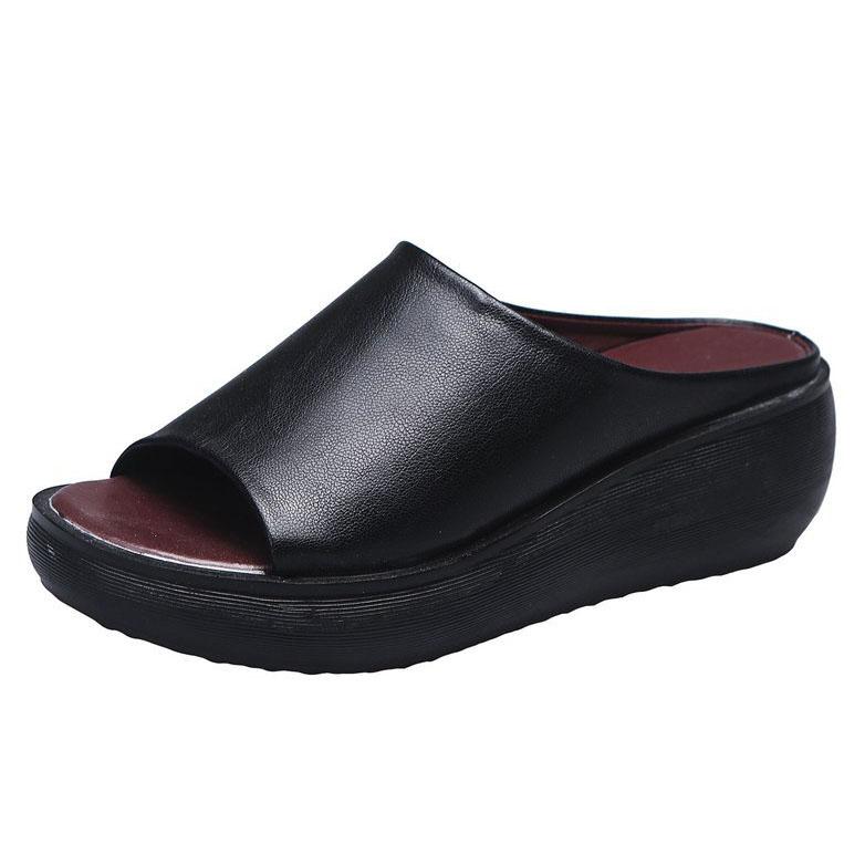 Женские тапочки, летние женские туфли на танкетке в этническом стиле с рыбьим ртом, одно слово, женская обувь на толстой подошве, большой размер