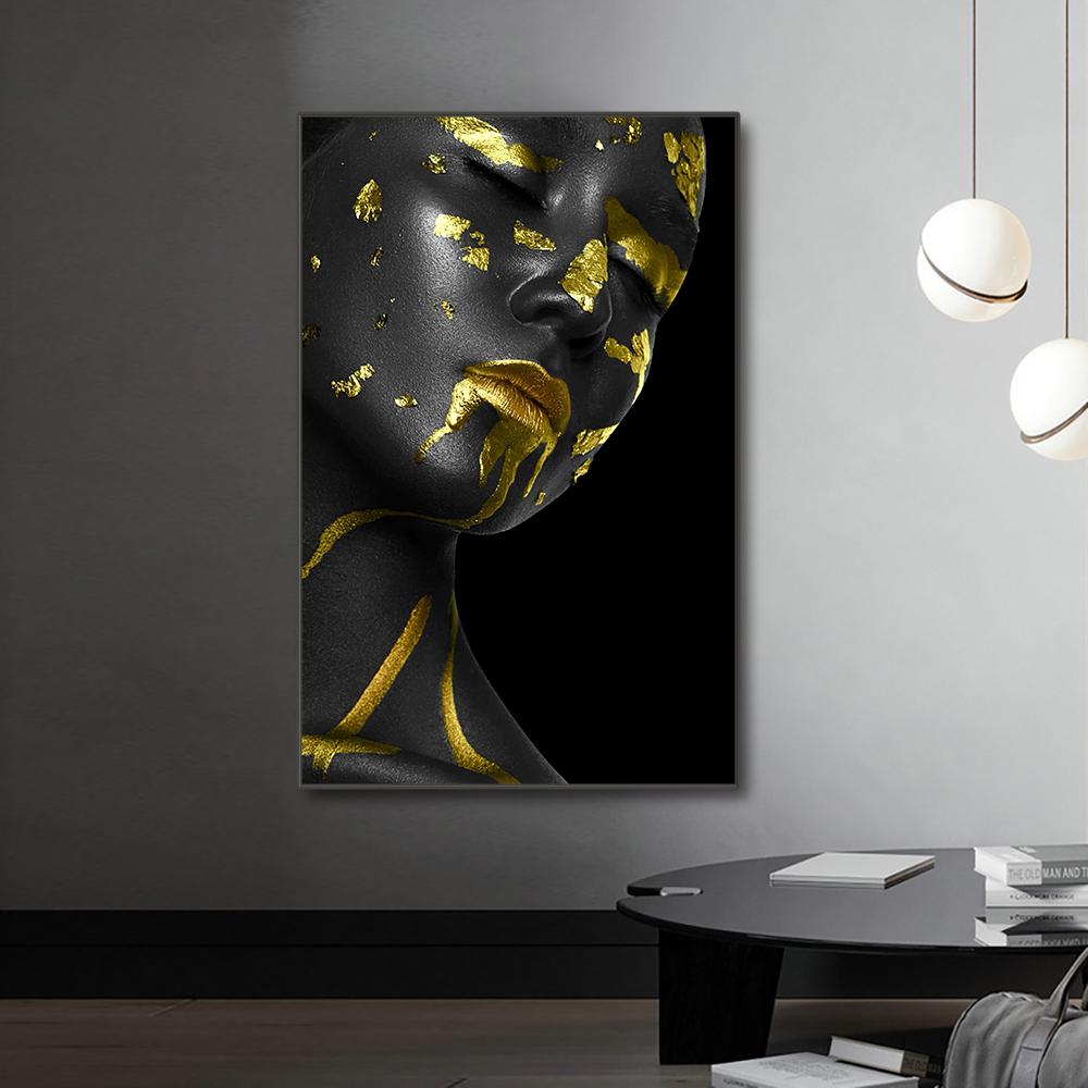Африканская черная женщина, настенная живопись на холсте, золотая фольга, сексуальная девушка, портретные постеры и принты, художественные фотографии для декора гостиной