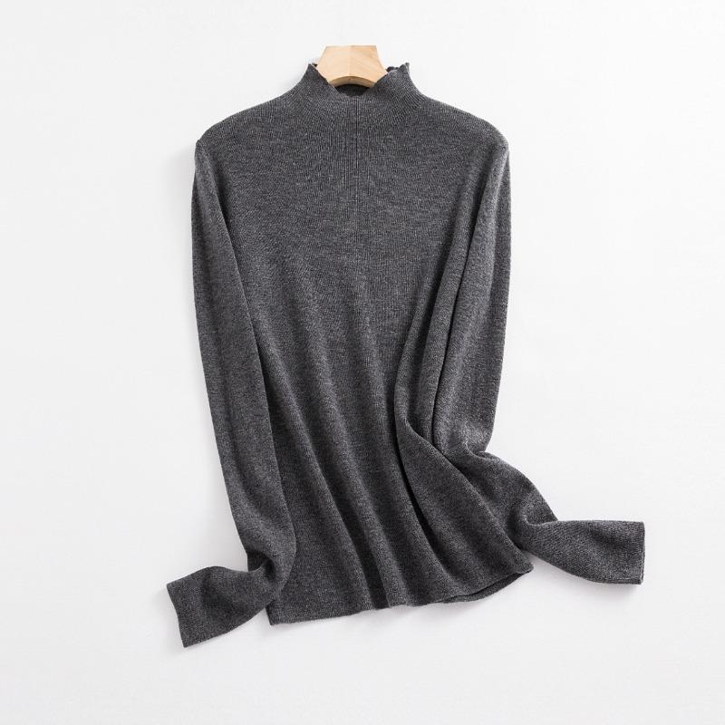 Fluffy and Light, Semi-turtleneck Slim-fitting Versatile Inner Wool Sweater, Women's Fashion Temperament Full Wool Bottoming Shirt