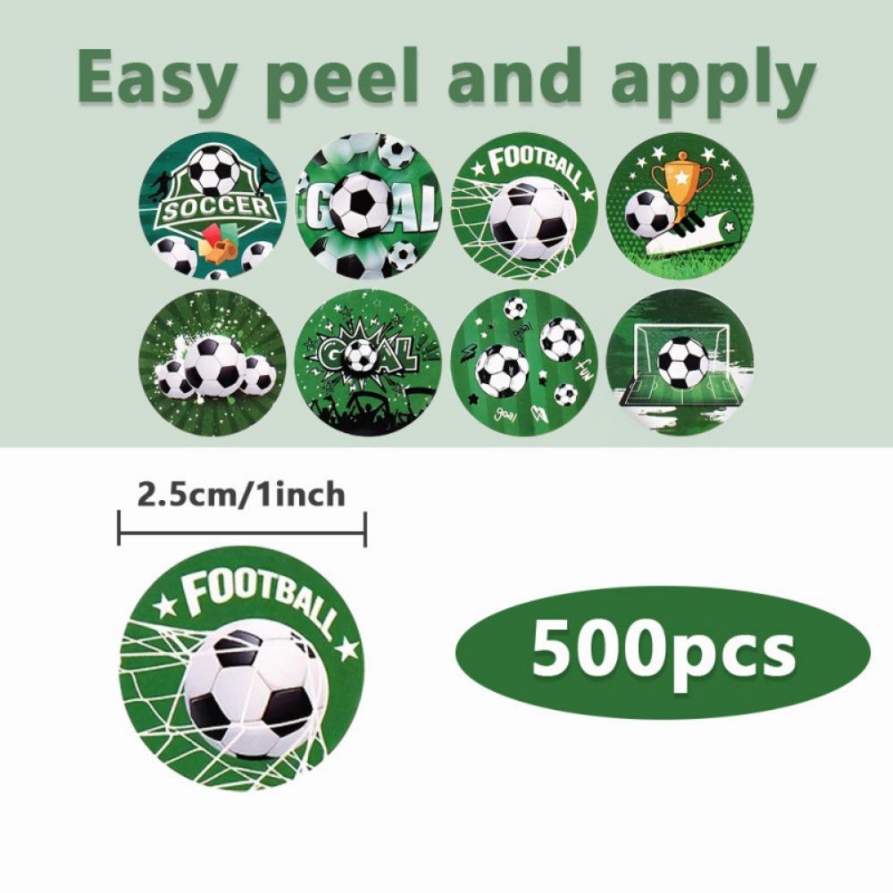 500Pcs Self-Adhesive Soccer Stickers Round Football Pattern Sealing Sticker Party Decor