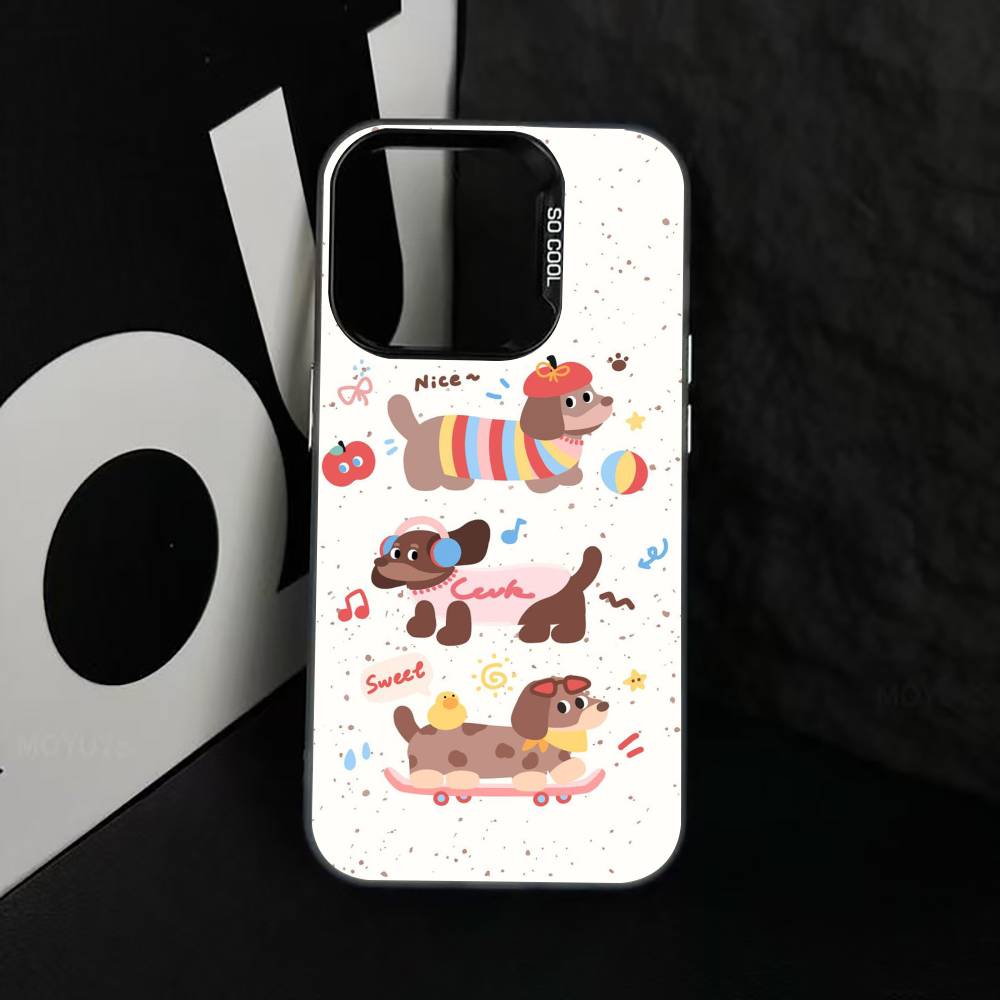 Милый мультяшный чехол для телефона с таксой Для iPhone 17,16,15,14,13,12,11 Plus,Pro Max,XS,Цветной Серебристый Черный Чехол