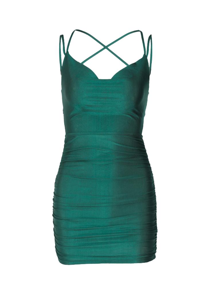 Y2k Women's Strap Mini Dress Solid Color Pleated Sexy Lace Up Open Back Street Dress Summer Dress