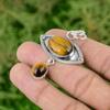 Oval Tiger's Eye Gemstone Sacral Chakra Bezel Elegant Pendant Sterling Silver