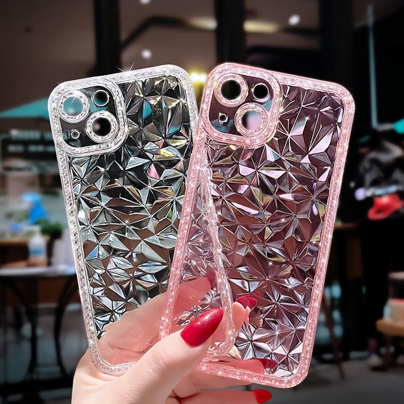 Чехол с ромбовидным узором для iPhone 16 15 14 13 12 Pro Max 11 XS XR 7 8 Plus SE2/SE3 Прозрачная противоударная задняя крышка