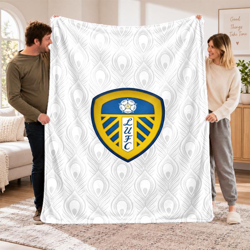 Flannel Fleece Blanket with Leeds United FC Design, Soft Lightweight Throw for Bed Sofa Travel