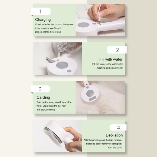 Паровая щетка для домашних животных 4-в-1, расческа для удаления шерсти с кнопкой пуска и резервуаром, аккумуляторный инструмент для ухода за кошками и собаками
