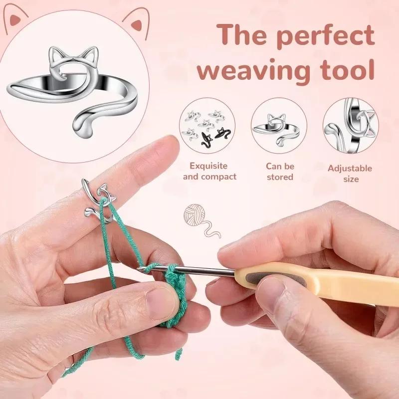 1pc Adjustable Knitting Crochet Loop Ring Knittied Yarn Finger Faster Holder Thimble Crocheters Thread Ring Sewing Supplies