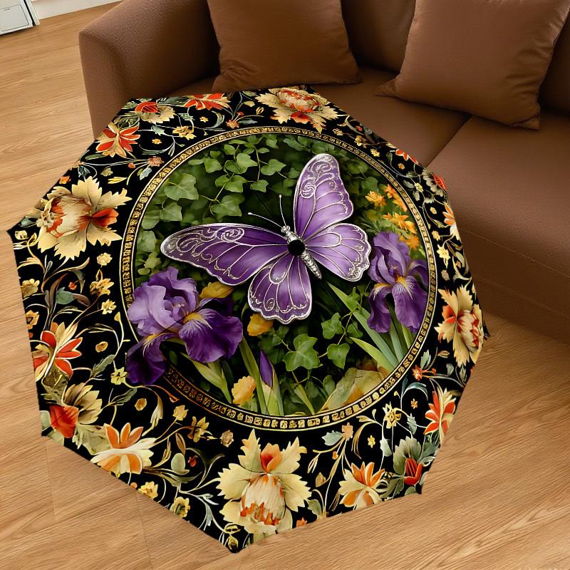 1PC Butterfly Floral Umbrella-8-Rib Reinforced, Automatic Open, Lightweight & Durable, Cute Fashion Accessory for Outdoor-K1286