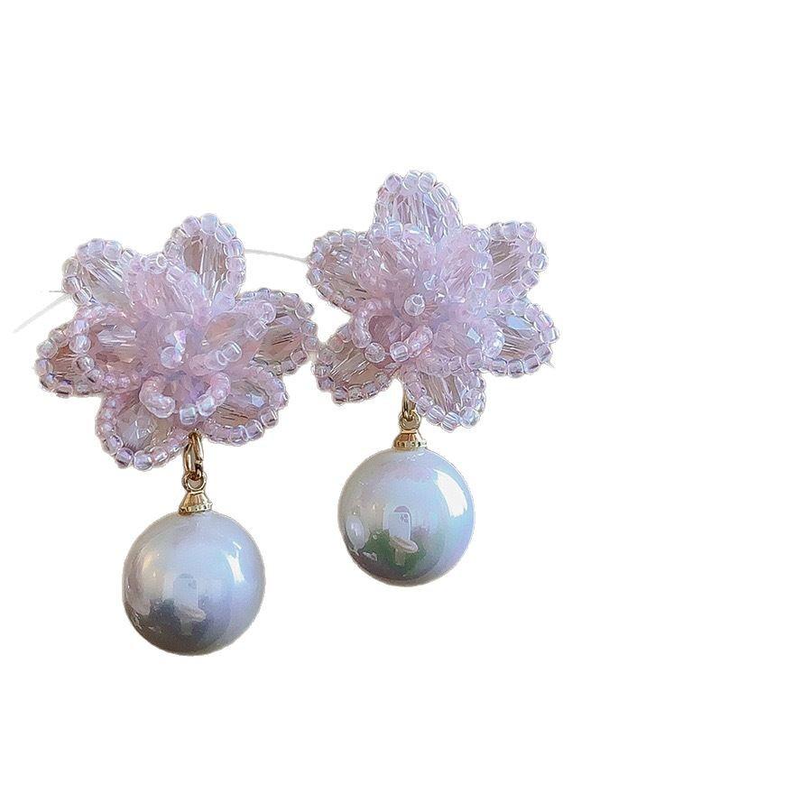 Pearl Tassel Earrings with Silver Needle & Floral Design – Medieval Vintage Style for Women