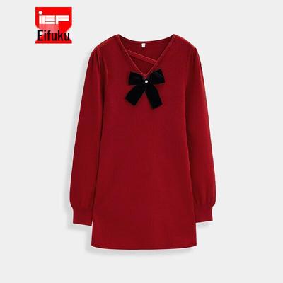 Элегантное зимнее платье с длинным рукавом и бантом из серии IEF DNA