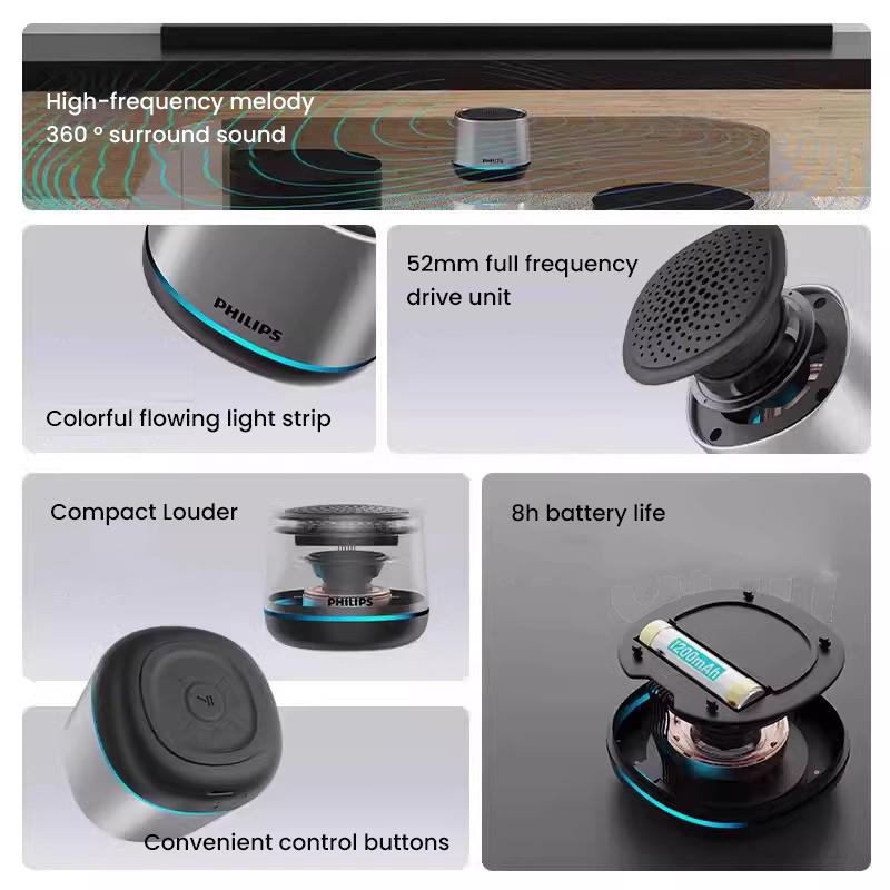 Philips Bluetooth-динамик TAS1009 Подключение Bluetooth 5.3, воспроизведение музыки, встроенный микрофон, звонки в режиме громкой связи