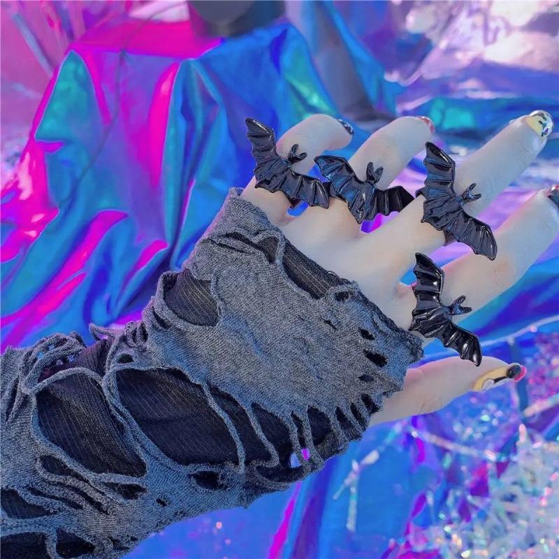 Регулируемое кольцо с изображением животного в готическом стиле, черная летучая мышь