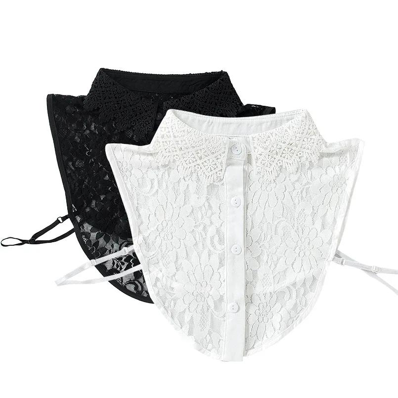 New Chiffon Hollow Out Fake Collar Women Detachable Lapel Choker Necklace Ladies Removable Half Shirt False Collar