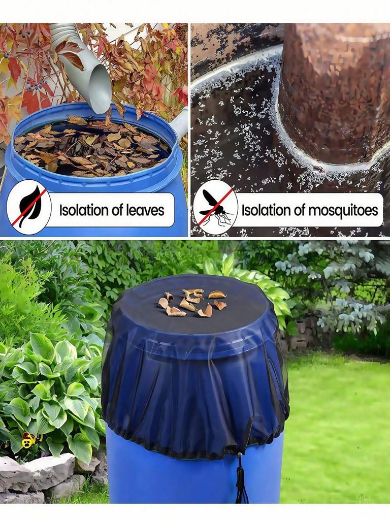 1 Piece Rain Barrel Mesh Cover, Water Tank Mesh, Rain Barrel Cover Mesh with Adjustable Tensile Band, Filter Sieve for Rain Tank