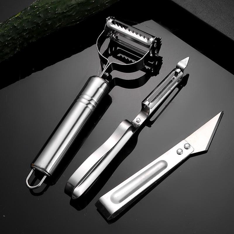 Three-Piece Stainless Steel Peeler Set: Multi-functional Peeler, Potato Peeler, Melon and Fruit Grater, Fruit Knife