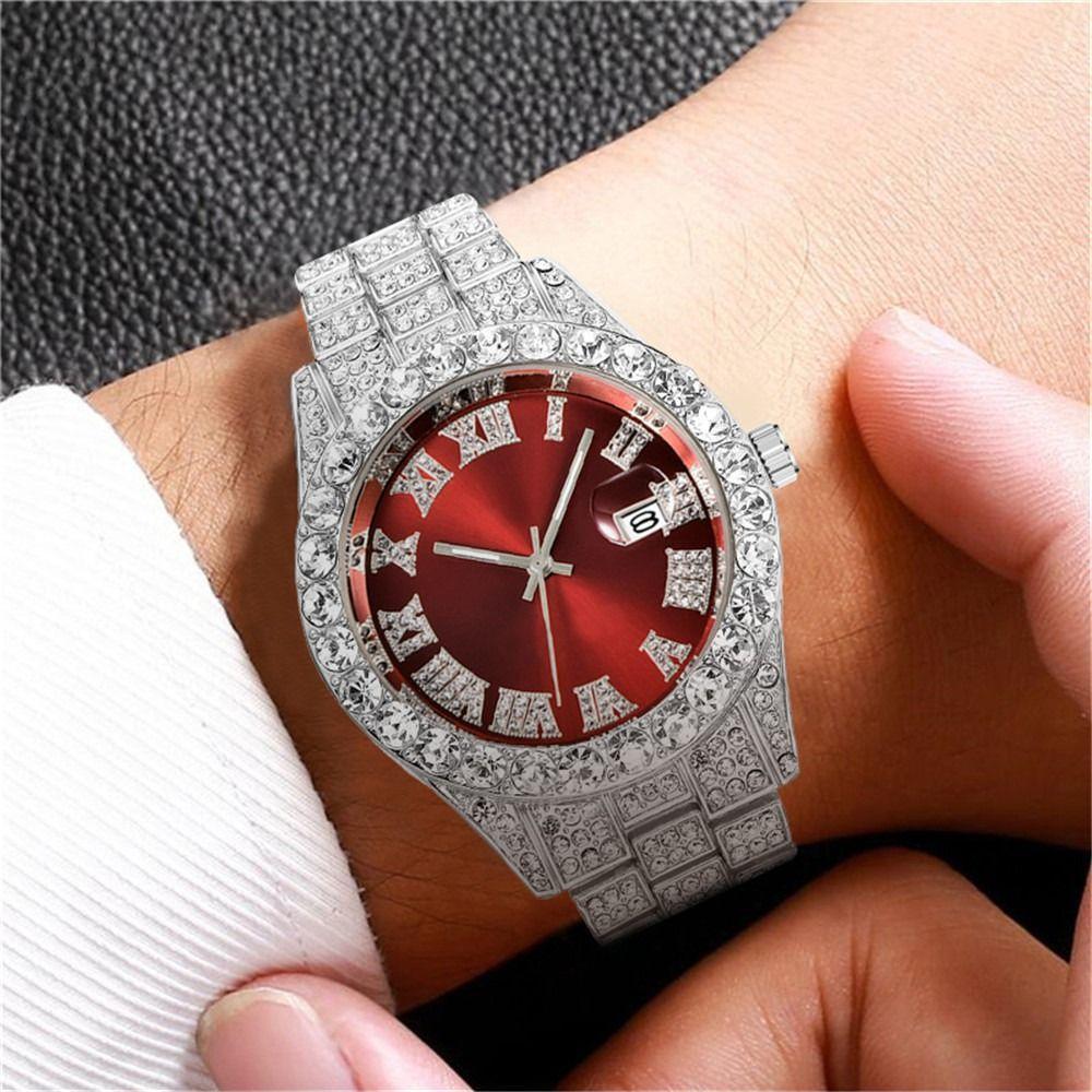 Calendar Function Iced Out Watch Date Display Men Watch Fashion Quartz Wristwatch Male Fashion