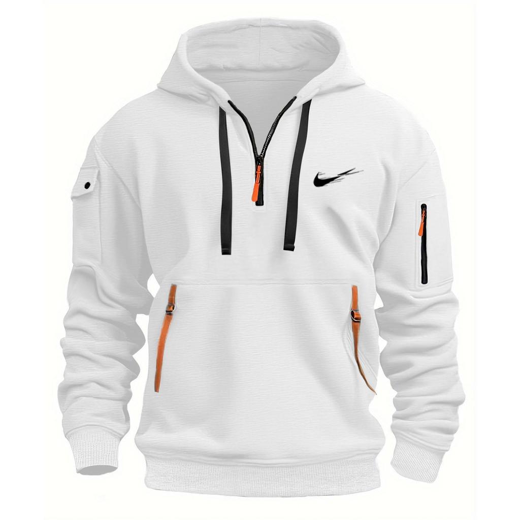 Wine Red 2025 Autumn Winter New Men's Hoodie Quarter Zip Hoodies Pocket Sports&Outdoor Streetwear Cool Casual Clothing Hoodies Sweatshirts