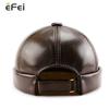 Men Genuine Leather Skullcap, Sailor Cap Hat Beanie Rolled Cuff Retro Brimless Genuine Leather Beanie Hat