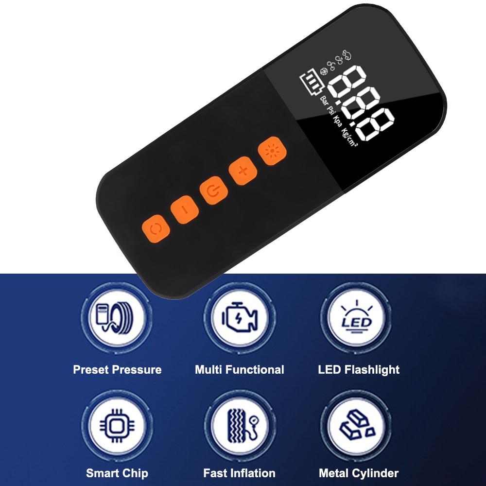 Беспроводной портативный манометр для шин, портативный насос для накачивания шин со светодиодной подсветкой, воздушный компрессор 17 л/мин, цифровой ЖК-дисплей, насос для накачивания шин