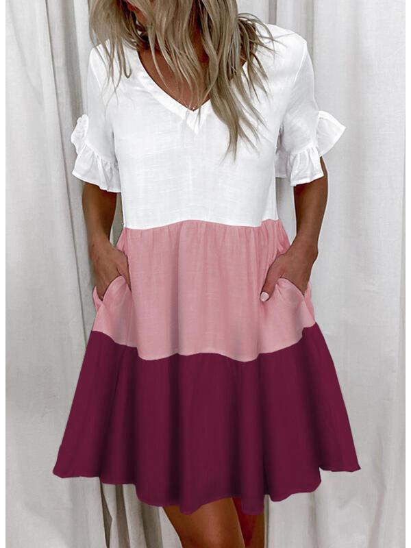 Европейское и американское женское модное короткое платье с принтом, оборками и карманами