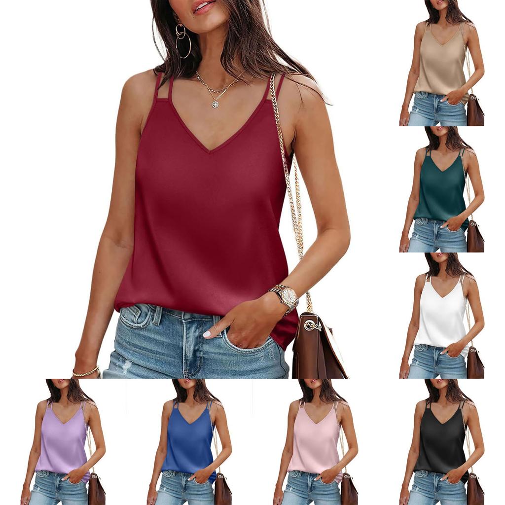 Summer Ladies Casual Solid Color Sleeveless Camisole T-Shirt Tops For Women