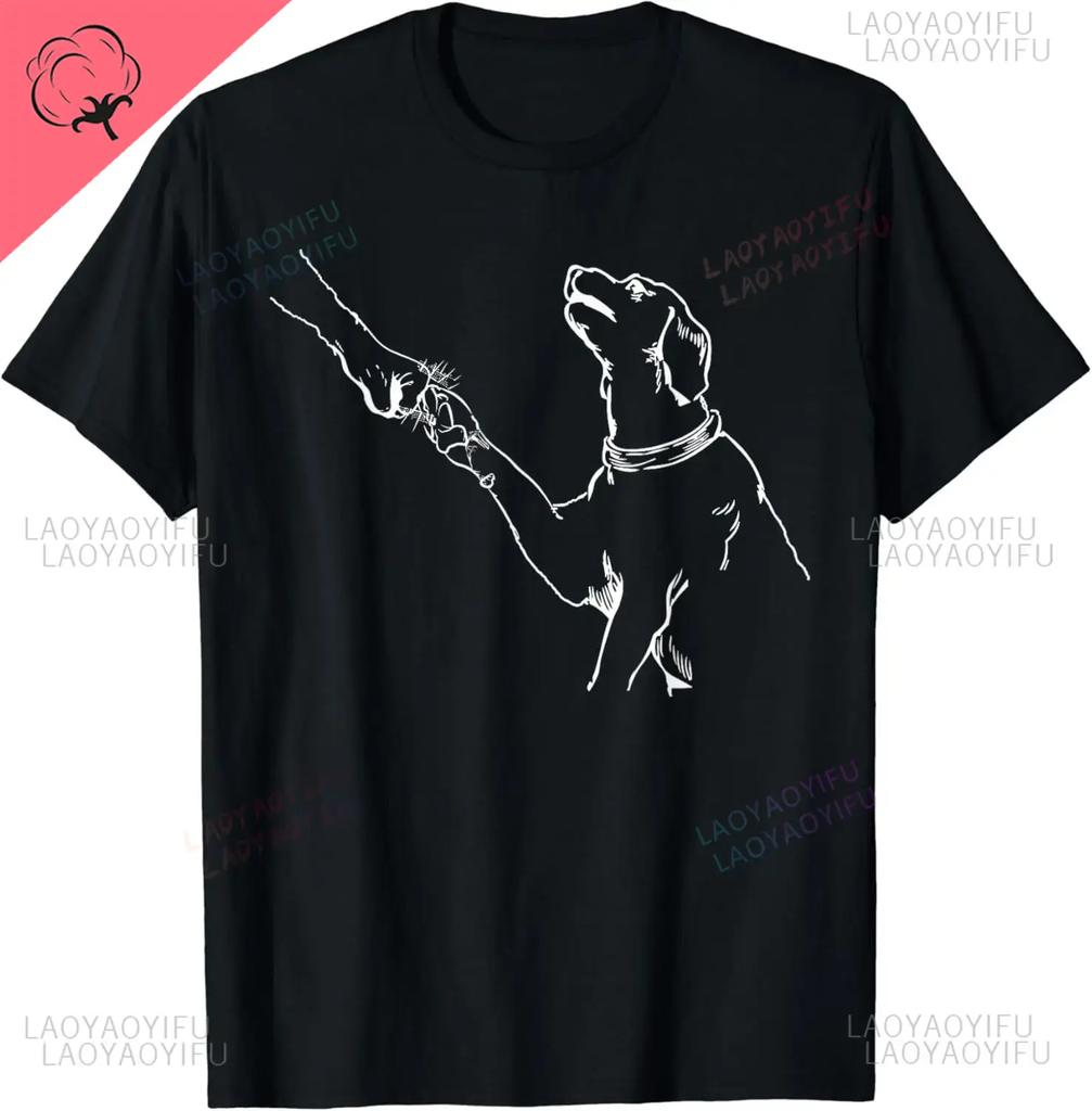Dog and People Punch Hand Dog Man Friendship Bump Dog's Paw T-Shirt Men Women Clothing Pet Streetwear