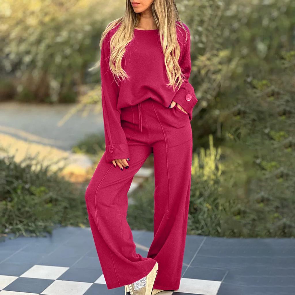 Женская мода повседневная с длинным рукавом широкие длинные брюки комплект из двух частей свитшот с длинным рукавом