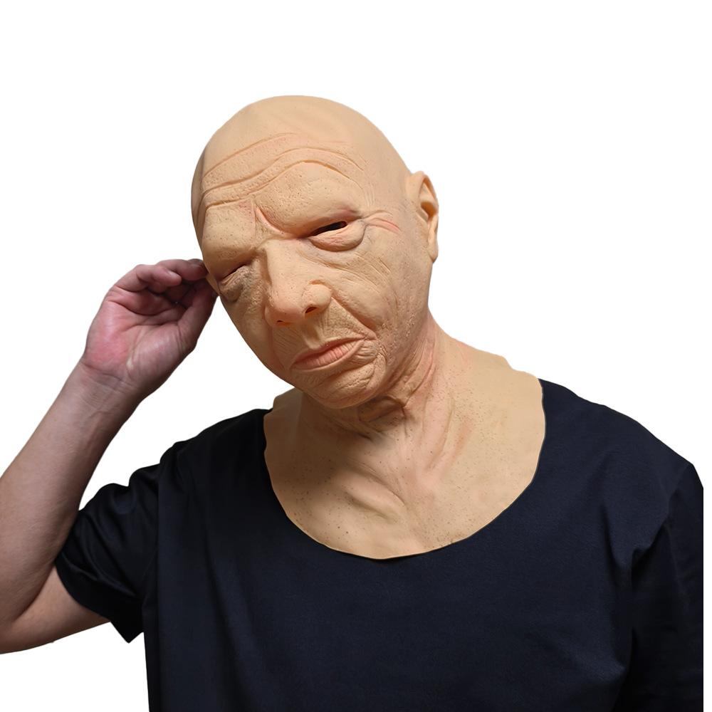 Simulated bald head mask, old man mask, short-haired old man mask, smoking old woman mask, black-haired old man latex headgear