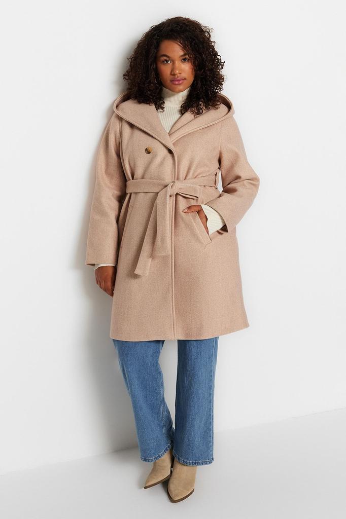 Women's Style Plus Size Stone Belted Double Breasted Closure Coat