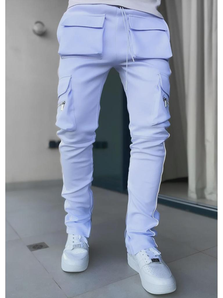 Мужские светоотражающие эластичные облегающие брюки-карго: Модная спортивная и повседневная одежда на весну и осень