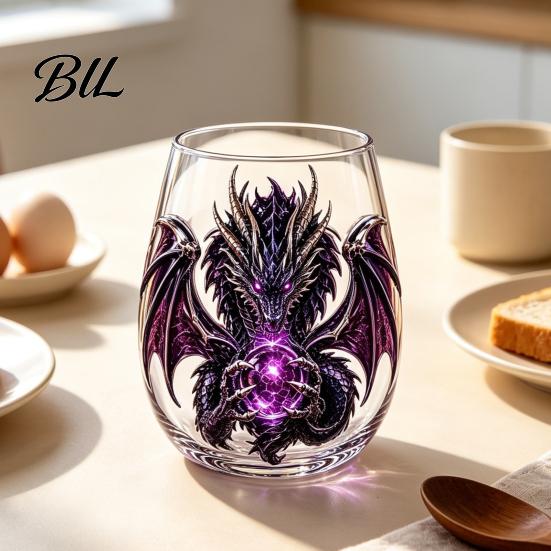 Decorative Glass for Party Dragon Pattern Water Cup, Lead-free Drinking Glass, Mythical Creature Themed Gift Fantasy Fans Home Office Drinkware