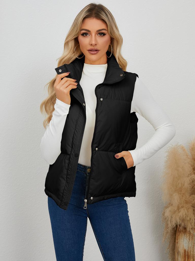 Puffer Vest for Women Lightweight Warm Stand Collar Sleeveless Puffer Jacket Women's Fall Winter Trendy Solid Zip-Up Padded Outerwear Puffy Vests