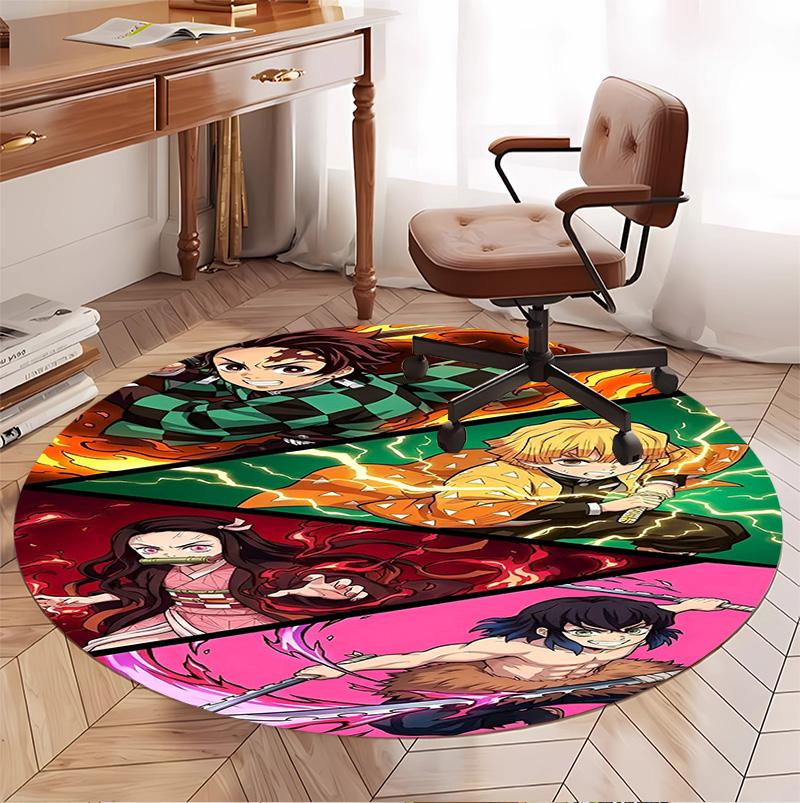 Demon Slayer Pattern Round Rug, Indoor/Outdoor Mat, for Picnic, Gameroom, Bedroom, Office, Living Room, Home Decor Carpet, Birthday Gift