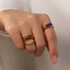 Trendy Women's Stainless Steel Ring Stylish Geometric Shape With Natural Stone Inlay