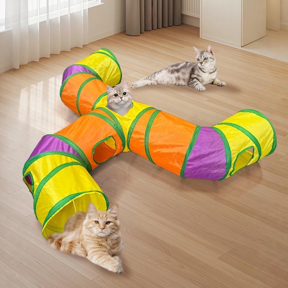 Extended Pet Play Tunnel Three-Way Cat Hiding Cave Funny Cat Hideaway Playtime