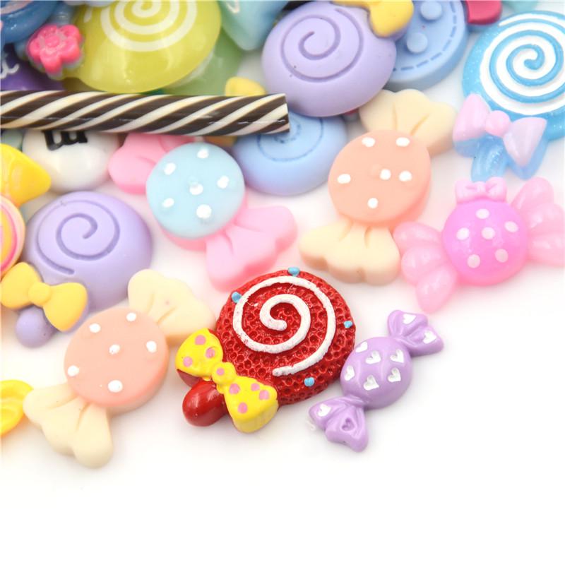 10pcs Diy Phone Case Decor Crafts Miniature Resin Lollipop Candy Dollhouse Food Supply 