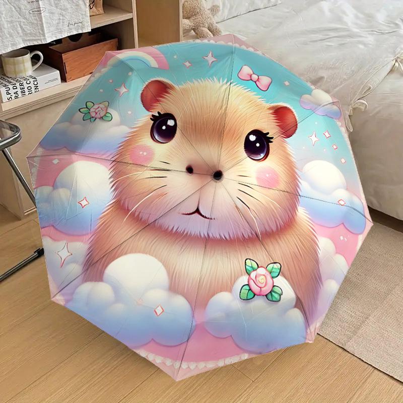 1PC Hamster Clouds Automatic Open/Close Umbrella with Windproof, 8-Rib Sturdy Canopy, Durable Ribs, Fashionable Design, Outdoor Accessory, Fun Prin, H