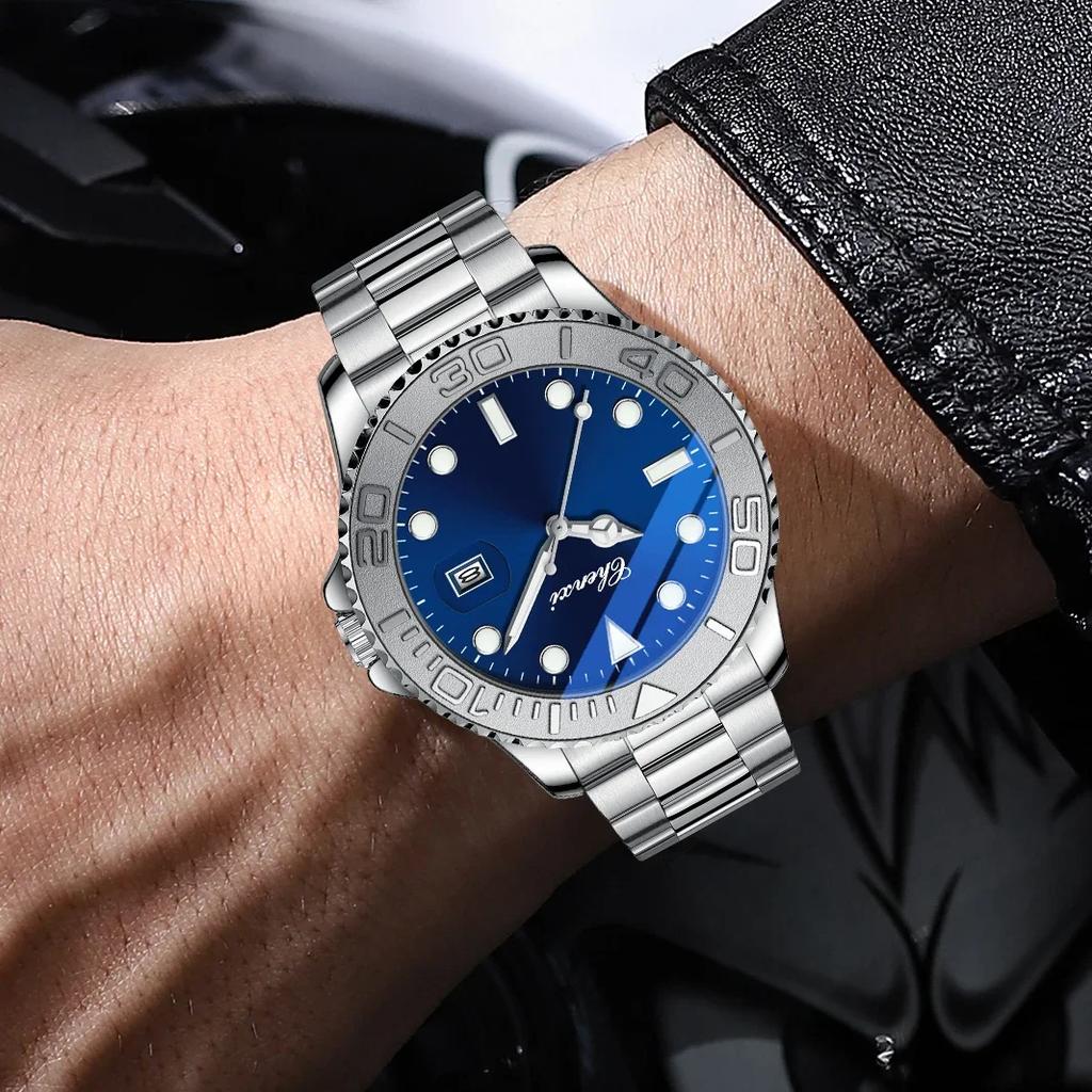 Модные Роскошные Мужские Кварцевые Часы из Нержавеющей Стали с Датой Мужские Часы Водонепроницаемые Светящиеся Деловые Повседневные Мужские Часы Reloj