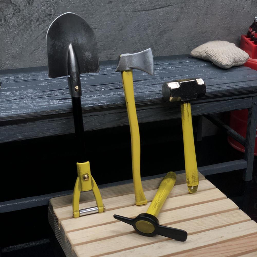 Мини 4 шт. металлическая лопата, молоток, топор, кирка, инструмент для 1/10 радиоуправляемого автомобиля TRX4 SCX10 D90