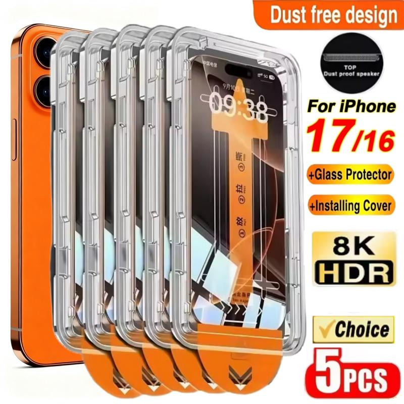 5 шт. Легко устанавливаемые защитные пленки для экрана для iPhone 17 ProMax/17 Pro/17 Air/17 Закаленное стекло Защитная пленка от царапин для iPhone 17