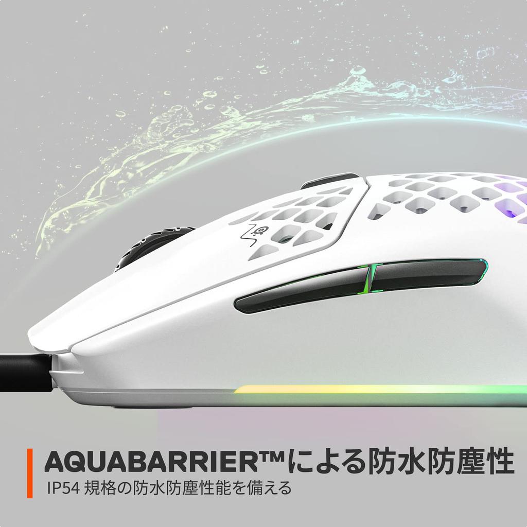 Игровая мышь SteelSeries проводная Aerox 3 Snow Сверхлегкая Стандарт IP54 Водонепроницаемая Пыленепроницаемая Сенсор TrueMove Core Включает кабель Super Mesh USB-C