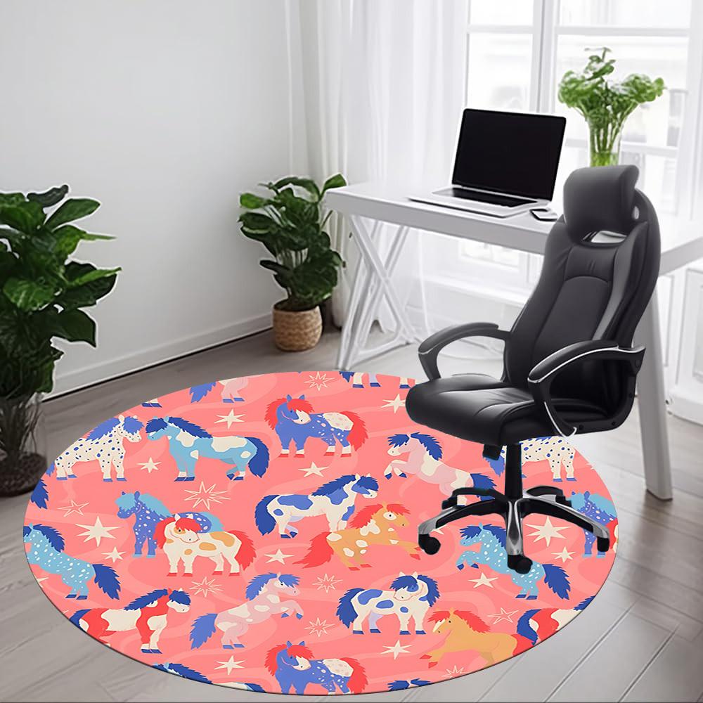 1pc Horse Pattern Office Round Rug, Non-slip, Soft and Durable Office Rug for Interior Decoration, Perfect for Office, Beautiful Decoration yy26032303