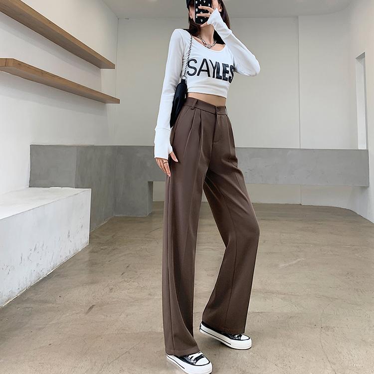 Autumn High Waist Straight Suits Pants Women Solid Office Ladies Wide Leg Pants Female Loose Add Long Trousers Woman Pantalones