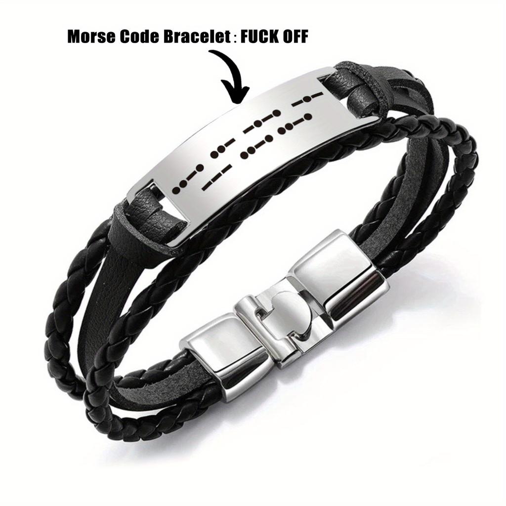 Мужской браслет из нержавеющей стали с гравировкой азбуки Морзе