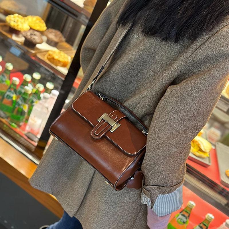 Genuine Leather Small Square Bag Women's Spring/Summer First Layer Cowhide Fashion All-match Messenger Bag Shoulder Crossbody Bag