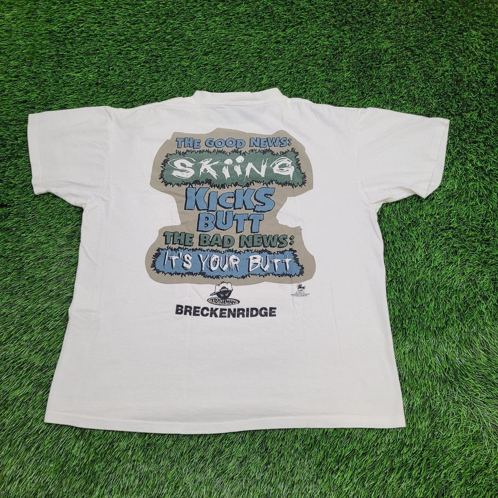 Vintage 90s Breckenridge Ski Shirt Large 22x25 White Trashman Humor